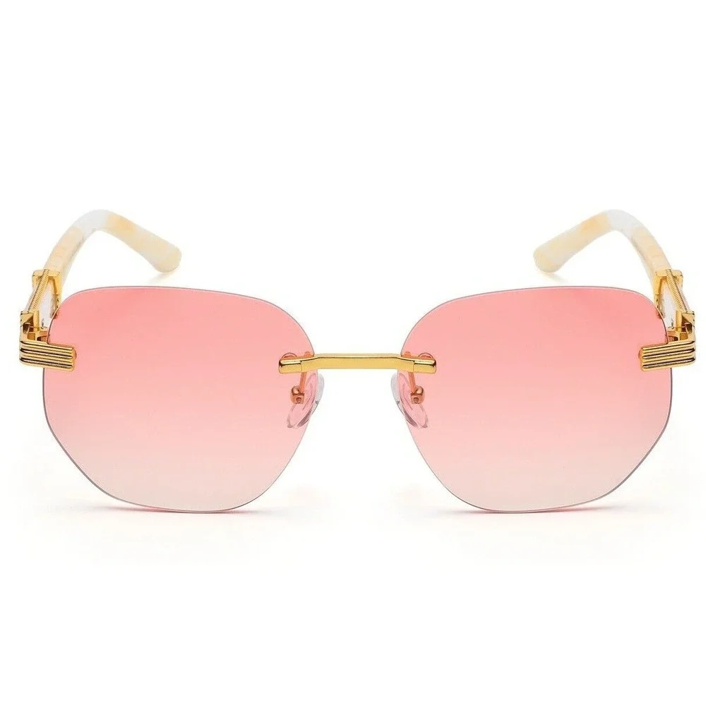 Rimless Sunglasses Women Fashion Trendy Pink Lens‎ Gold Frame Elegant Designer